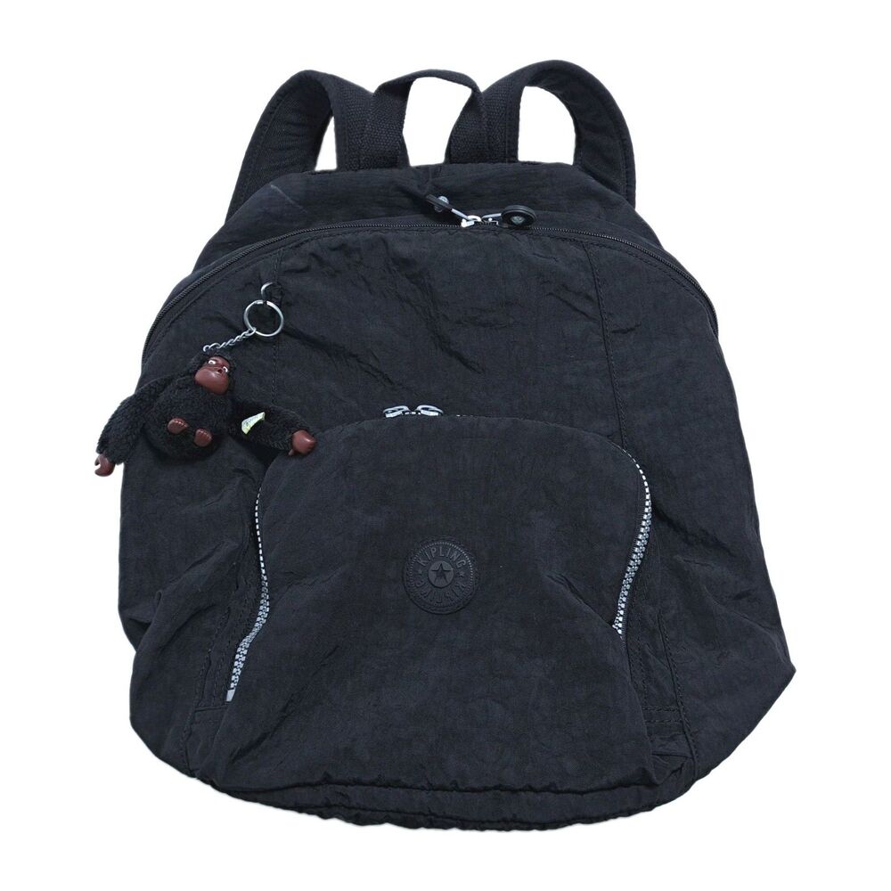 Kipling School Nylon Backpack Travel Monkey Keychain Y2K Black Bag